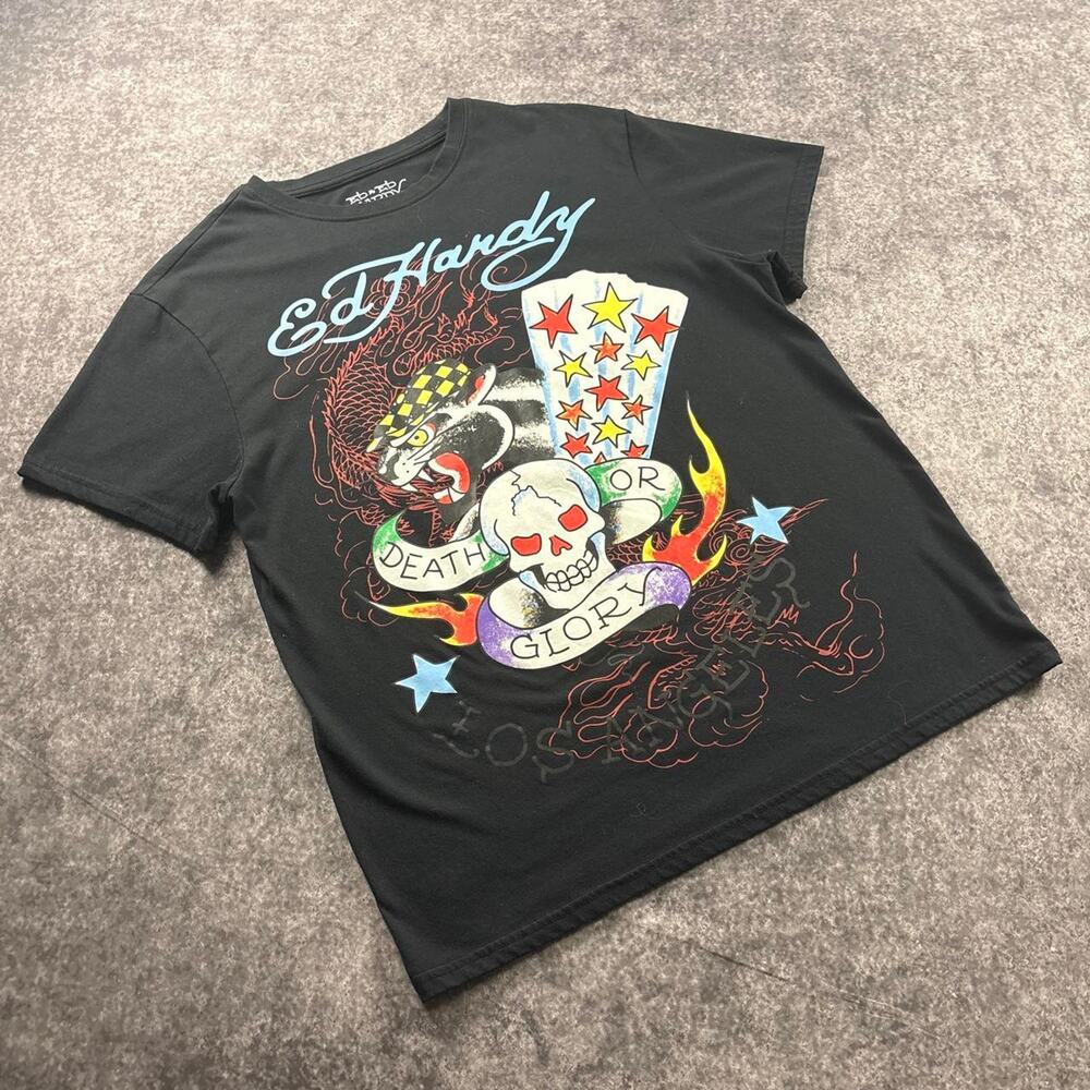 Ed Hardy Death Or Glory Graphic T Shirt Mens Medium Black Tattoo Y2K